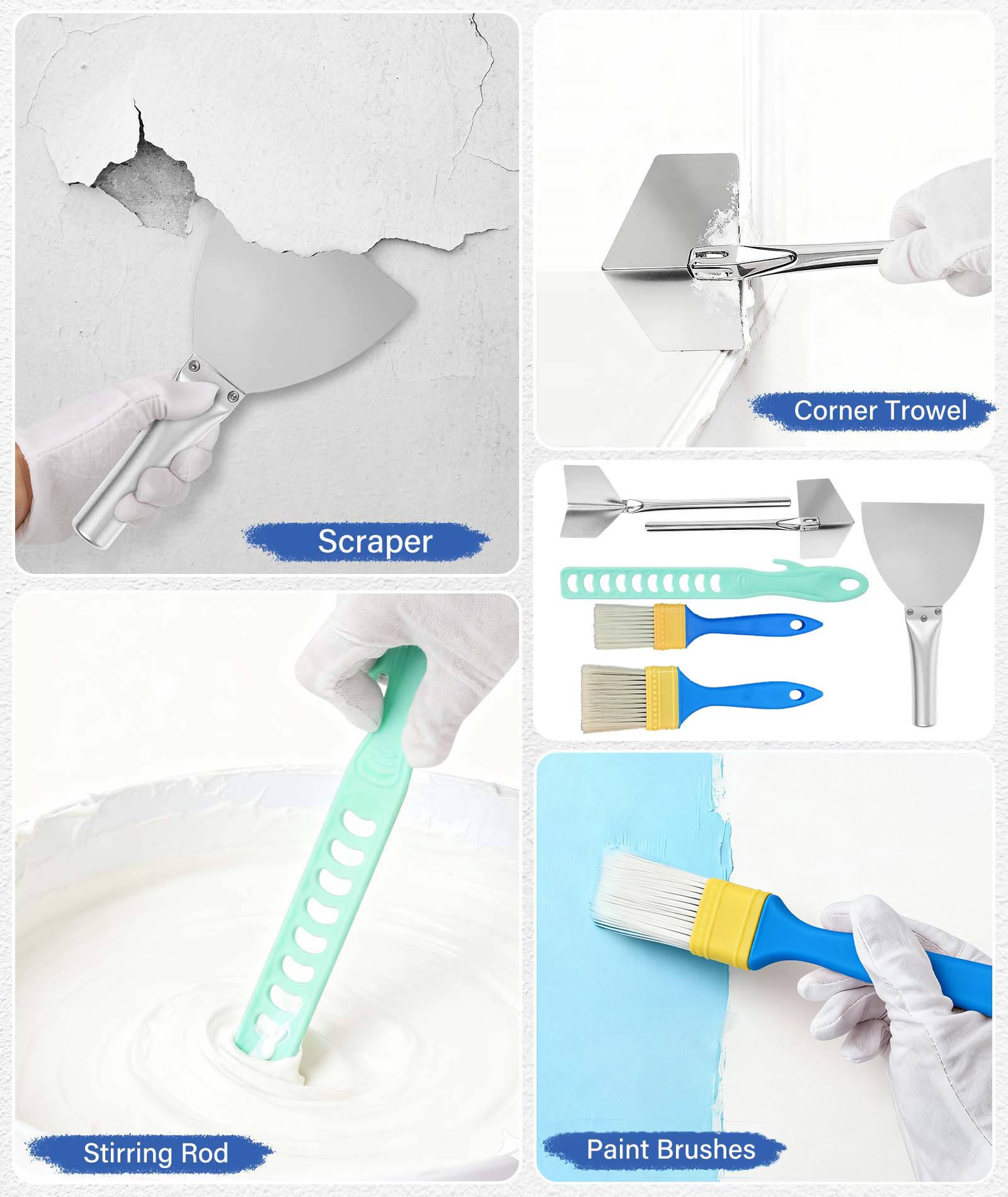 Qivine Kit Rullo per Vernice da 45 cm, Kit per Pittura da 13 Pezzi con 4 Asta Telescopica, Telaio Regolabile, Vaschetta con Ruote, Pennello, Spatola, Miscelatore, per Dipingere Pareti, Soffitti