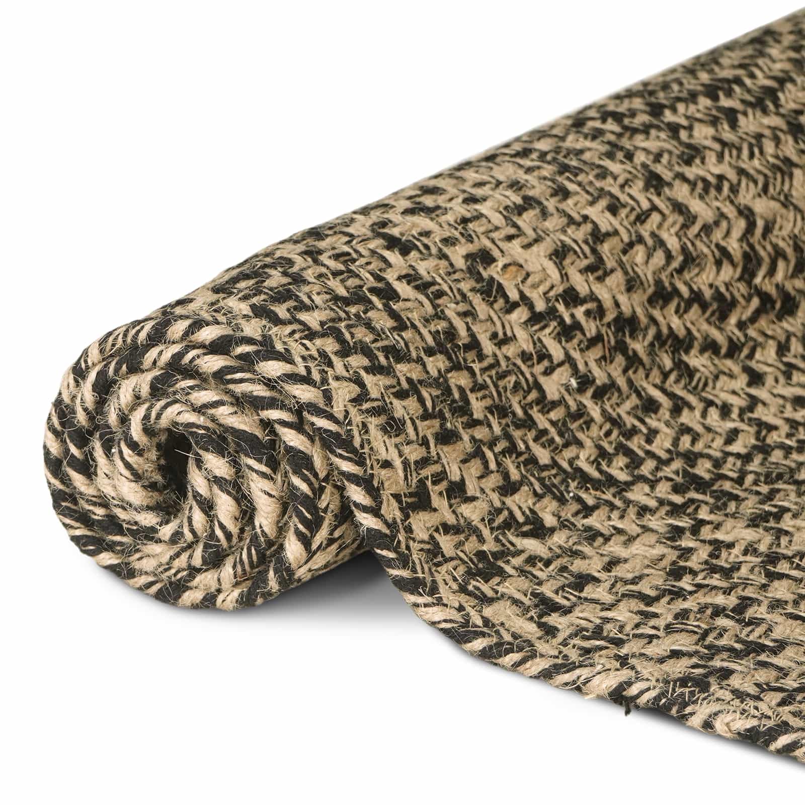 Tapis carré en jute 120 x 120 cm – Tapis naturel moderne en noir et naturel – Tapis à poils courts fait à la main pour salon et chambre à coucher – Aspect sisal durable