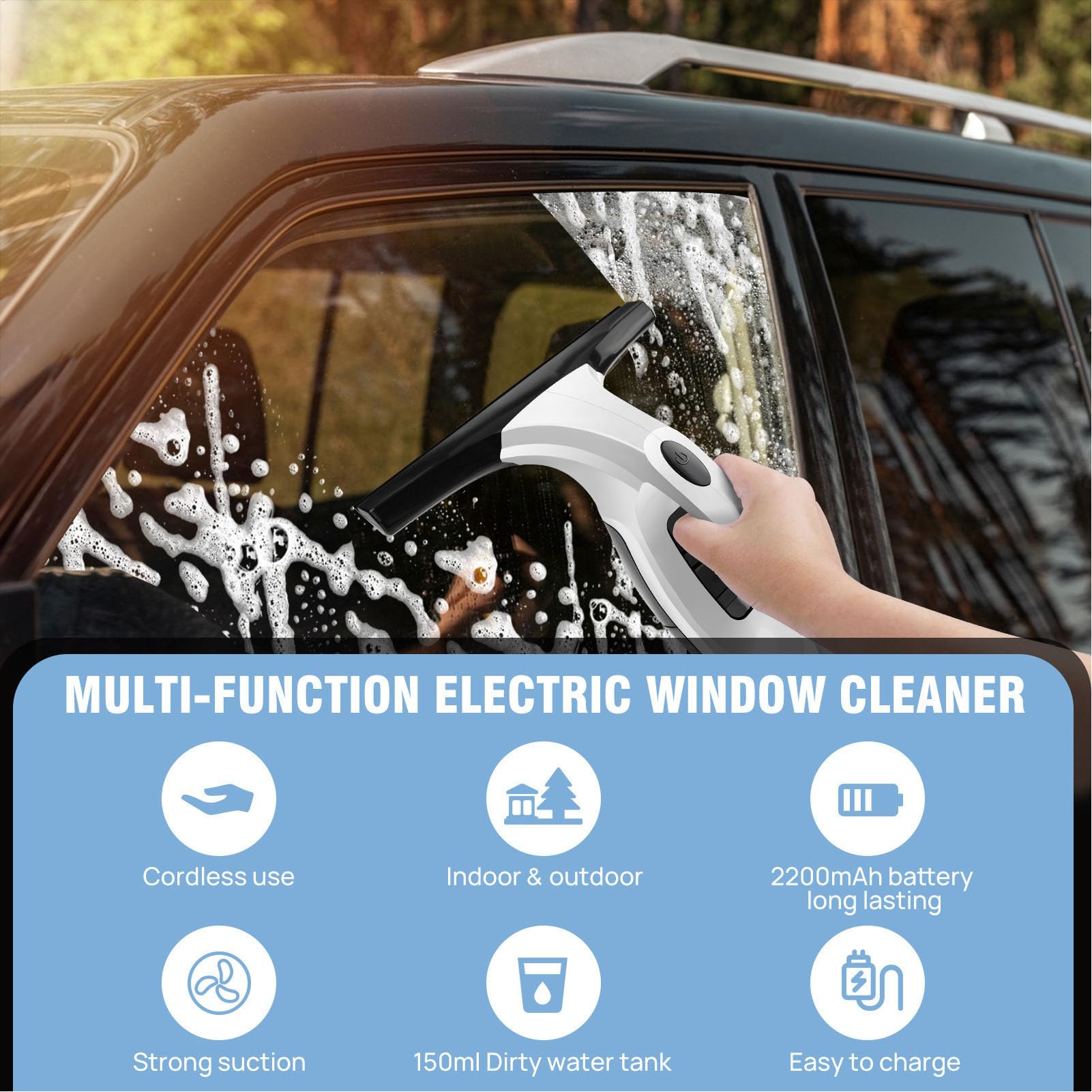 Limpiador Ventanas Al Vacío, Pequeño Limpiador Ventanas Eléctrico Mano para Mesas, Azulejos Mármol, Ducha, Espejos Vidrio, Coche, Herramienta Limpieza Inalámbrica