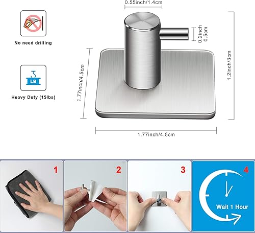 Miniatura 2 de Ganchos adhesivos para toallas, ganchos de pared, ganchos de acero inoxidable resistentes, ganchos de puerta, ganchos de baño para colgar abrigos,
