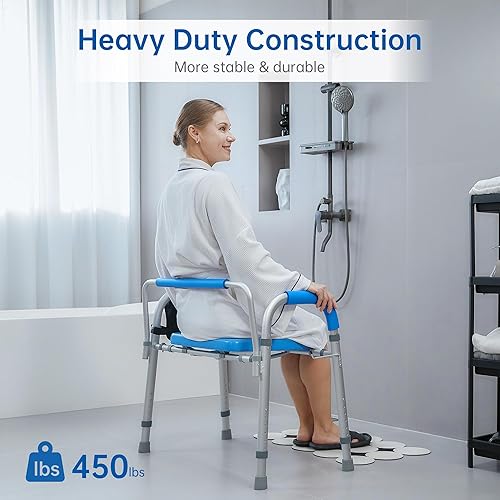 Miniatura 5 de Asiento de inodoro elevado de alta resistencia con reposabrazos y respaldo, elevador elevado de asiento de inodoro 450 libras, silla médica de