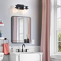 Vista 7 de Accesorios de iluminación de baño, Luz de tocador de baño mate negra de 2 luces, Luces de tocador con base de metal y pantalla de vidrio