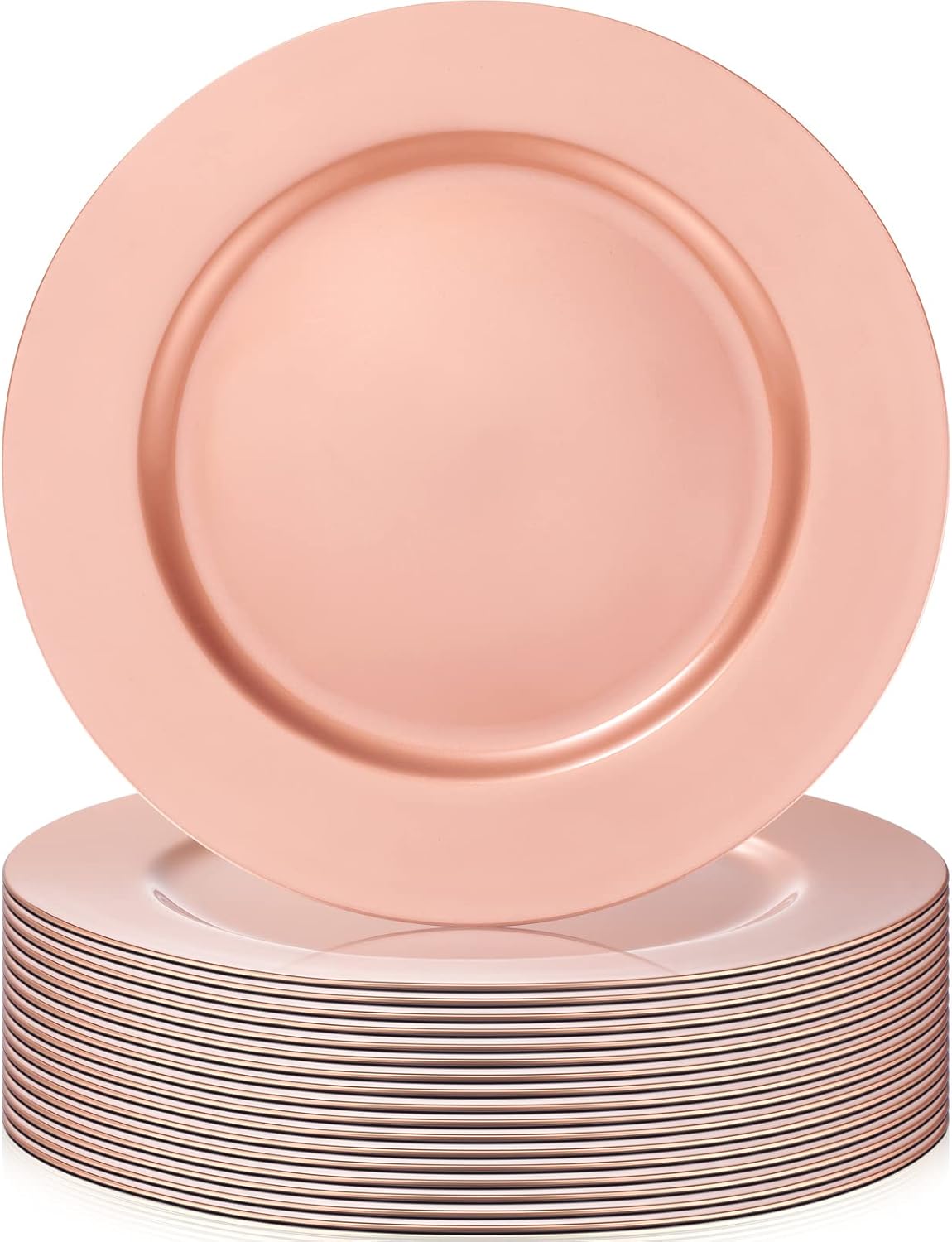 18 Pack Round Charger Plates Bulk 13 Inch Plastic Plate Chargers with Beaded Rim Disposable Dinner Charger Plates for Wedding Halloween Christmas Party Event Table Setting Decoration(Rose Gold)