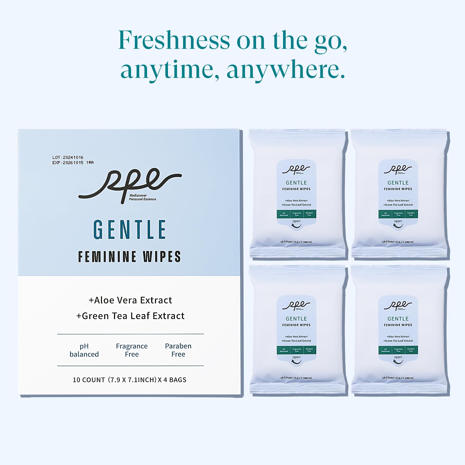 Organic Feminine Care Set: Ultra-Thin Period Pads with Wings & pH Balanced Flushable Wipes, Unscented, Regular Absorbency, Travel-Friendly, 54 Pads + 40 Wipes (10ct x 4)