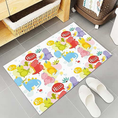 Miniatura 2 de Kitchen Rug Mats Set of 2 Piece Cartoon Cute Dinosaur Non Slip Cushioned Rug Rainbow Green Leaves Anti-Fatigue Washable Comfort Floor Mat Carpets