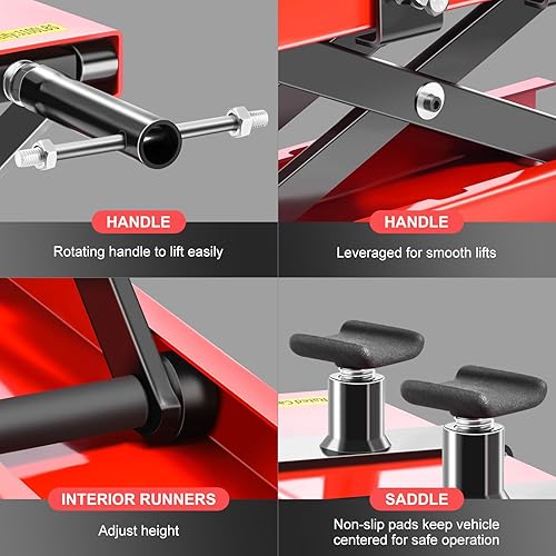 Miniatura 5 de DNA Motoring - Soporte elevador de tijera para motocicleta con sillín y pasadores, rango de elevación de 3.7-14.8 pulgadas, 1100 libras (1,102.3 lbs)