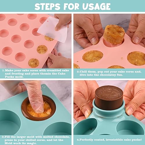 Miniatura 5 de Actvty Juego de moldes de silicona para tartas, moldes de silicona cubiertos de chocolate, moldes redondos de 24 cavidades con 2 espátulas para