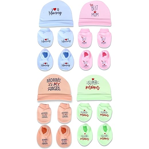 Moms Darling Newborn Cotton Cap Mittens Booties Pack of 4