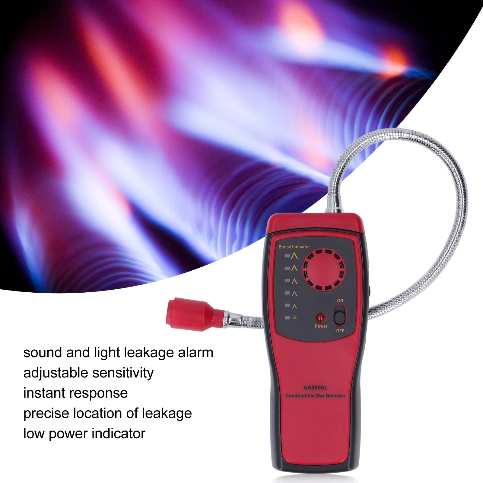 Gaswarngerät AS8800L, Tragbarer Gaslecktester für Brennbare Gase, Universell einsetzbar in Garagen und Fabriken
