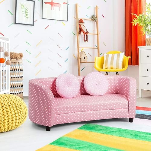 Miniatura 2 de EnjoyShop Sofá de 2 asientos para niños con dos almohadas de tela, hermoso y lindo diseño, dormitorio de niños, sala de juegos, muebles únicos,