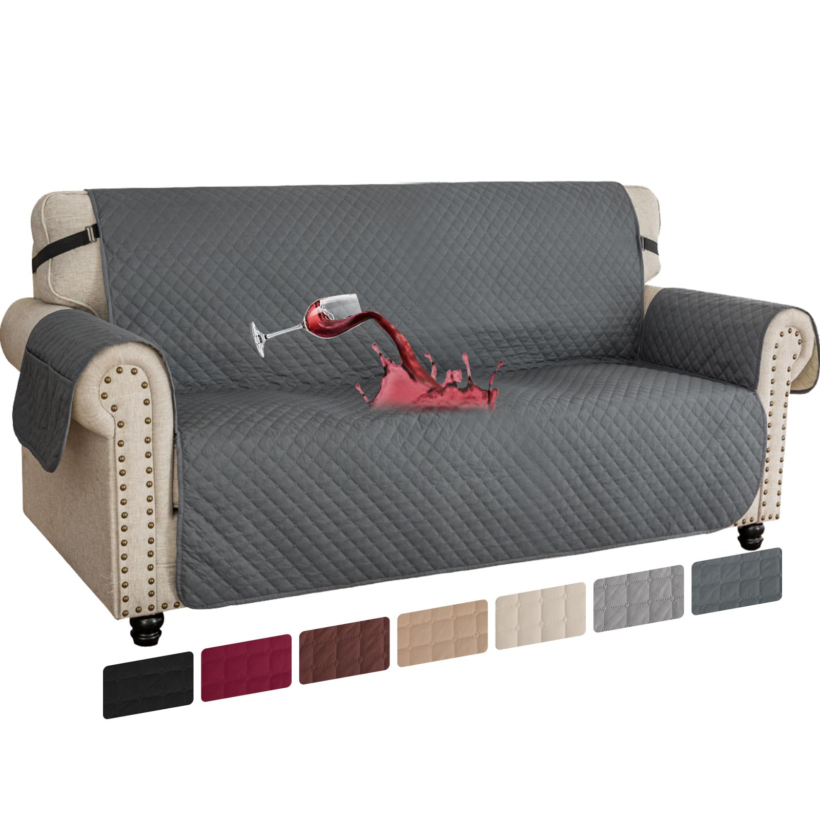 CYCMACO Funda Sofa 3 Plazas, Funda Impermeable Sofa, Cubre Sofa Verano con Reposabrazos, Fundas De Sofa Ajustables, Fundas para Sofa Antipelos, Funda Sofa Gatos, Gris Oscuro