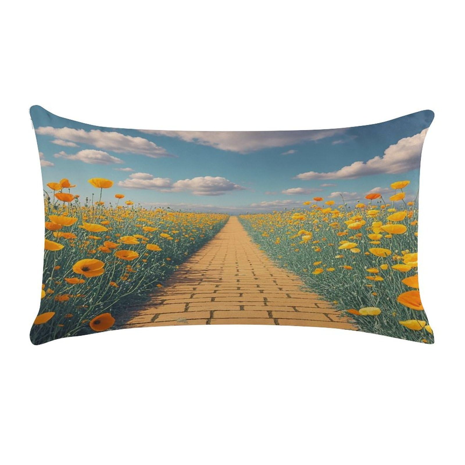 FekiLoot Poppies Field Yellow Brick Road Throw Pillow Covers Short Plush Rectangular Pillowcase with Zipper Cozy Cushion Cases Ultra Soft Lumbar Pillow Shells for Chair Sofa Home Decor 12" X 20"