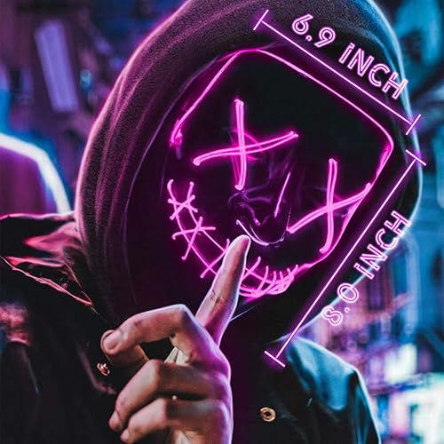 Miniatura 4 de AMUTOY 2 máscaras con luz LED de Halloween máscara de miedo para adultos y niños máscara de purga para fiesta de disfraces de Halloween festival de