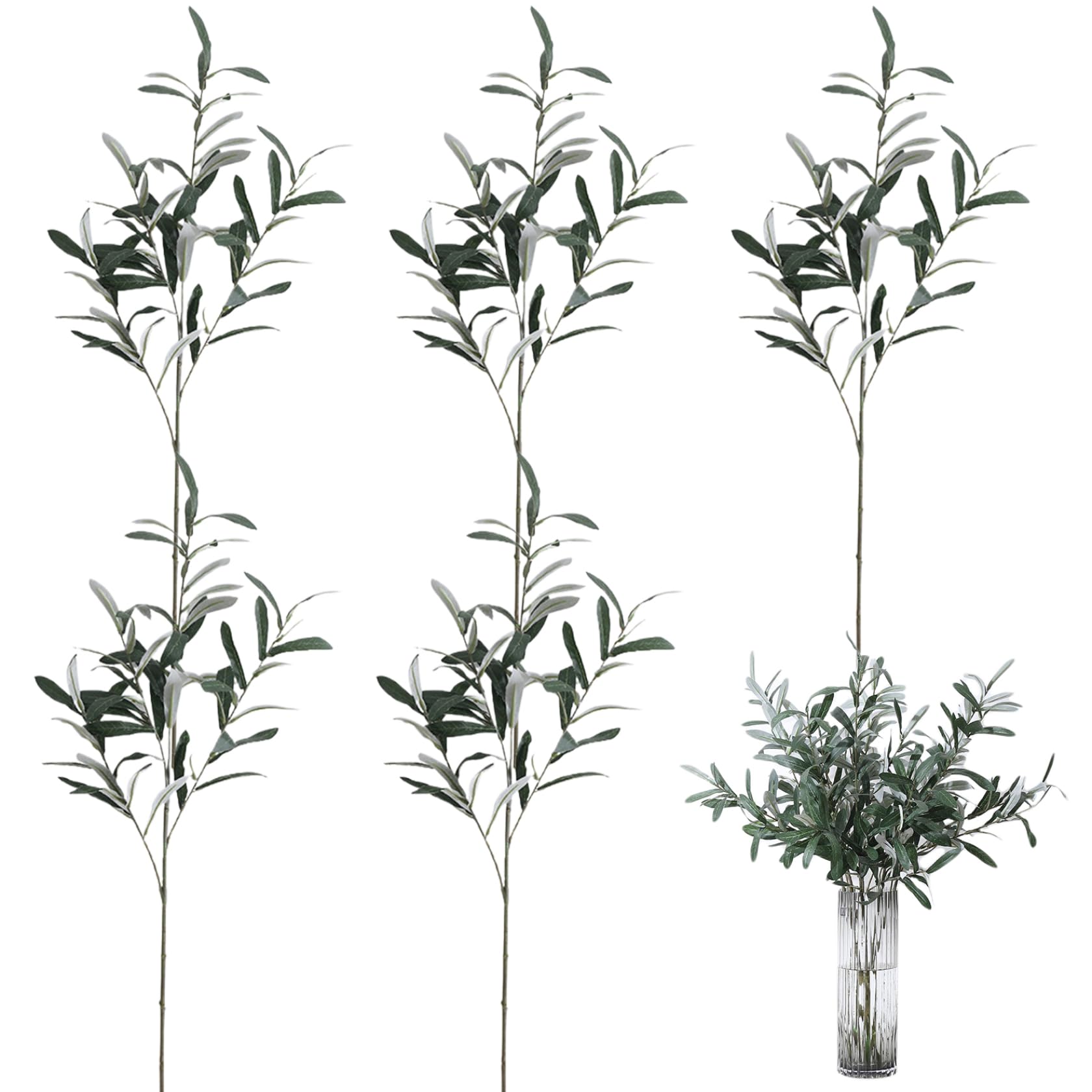 Bonalake Olive Branches for Vases 5Pcs Faux Olive Branches 30'' Artificial Tree Without Olives 4 Realistic Greenery Stems for Home Office Decor Style 2 Branch