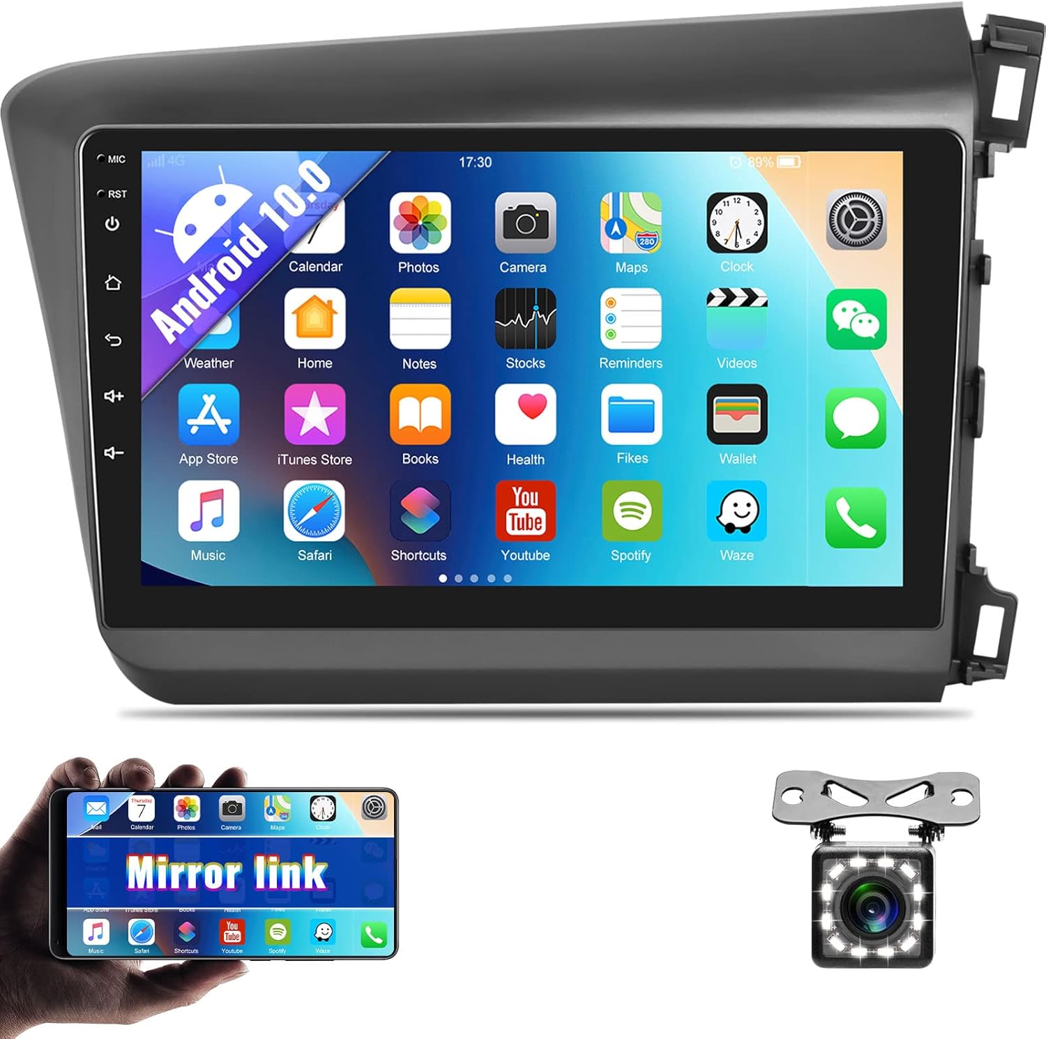 CAMECHO Android Car Stereo for Honda Civic 2012 2013 2014 2015 9 Inch