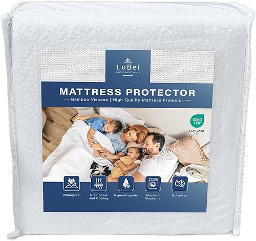 Lubel Luxe - Protector de colchón impermeable, color blanco, bambú natural