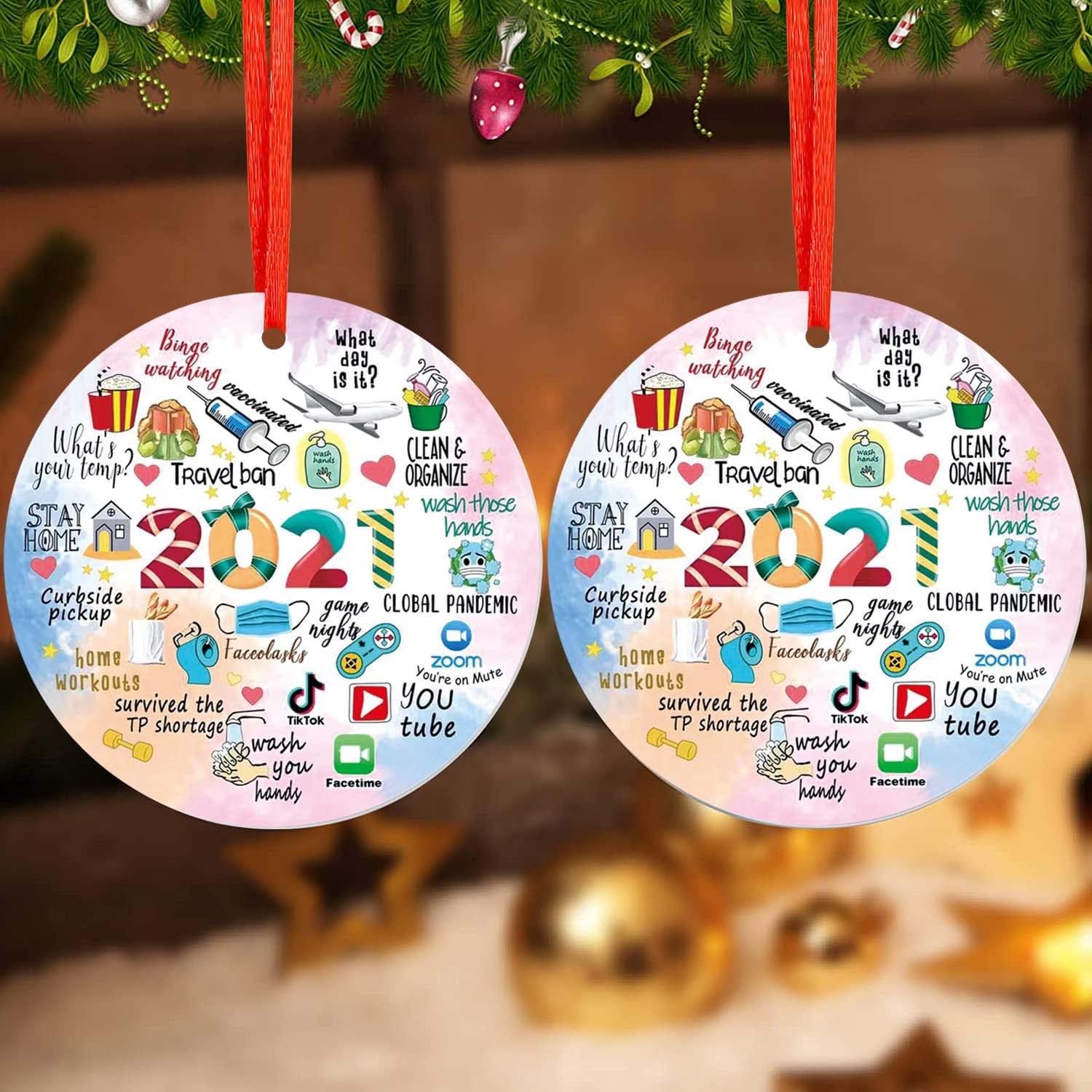 2 Pack Christmas Covid Ornaments 2021, Cute Personalized Vaccinated 2021 Ornaments, Commemorative Pandemic Quarantine Ornament Christmas Tree Decoration Ornaments
