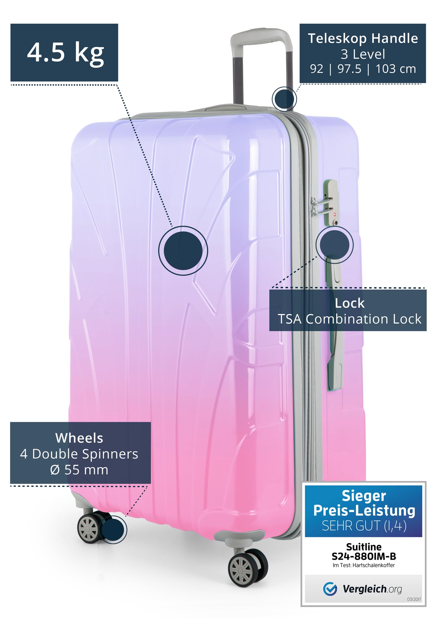 suitline - großer Hartschalen-Koffer Koffer Trolley Rollkoffer XL Reisekoffer – Bild 2