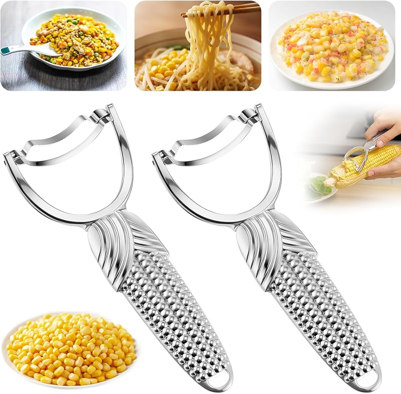 2 Pcs Corn Peeler for Corn on The Cob Stainless Steel Stripper Tool with Aluminum Alloy Handle Kernel Stripper Remover, Comfortable Grip and Light Weight