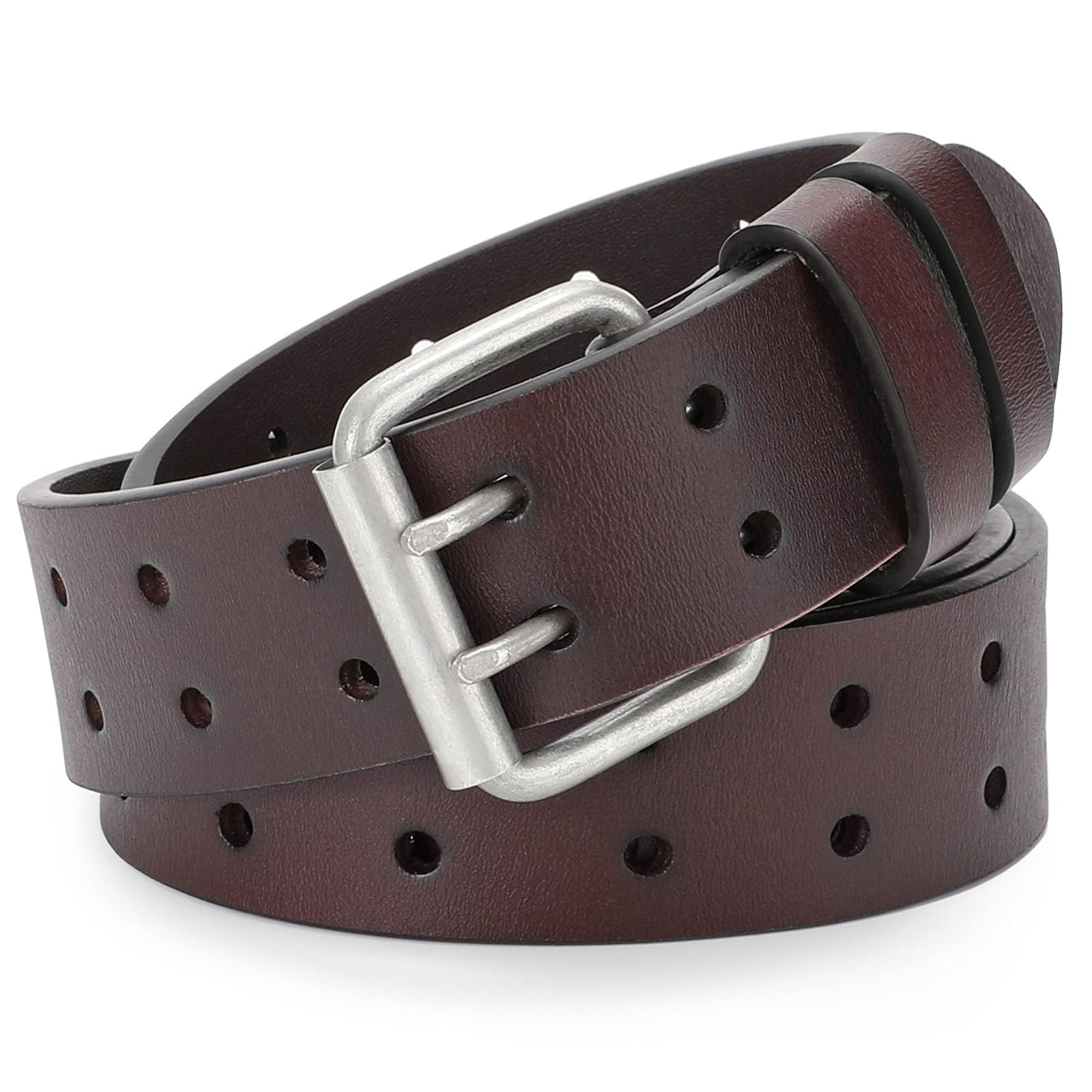XZQTIVE Men Dual Holes Belt For Jean Pant Casual Leather Belts With Double Prong Buckle