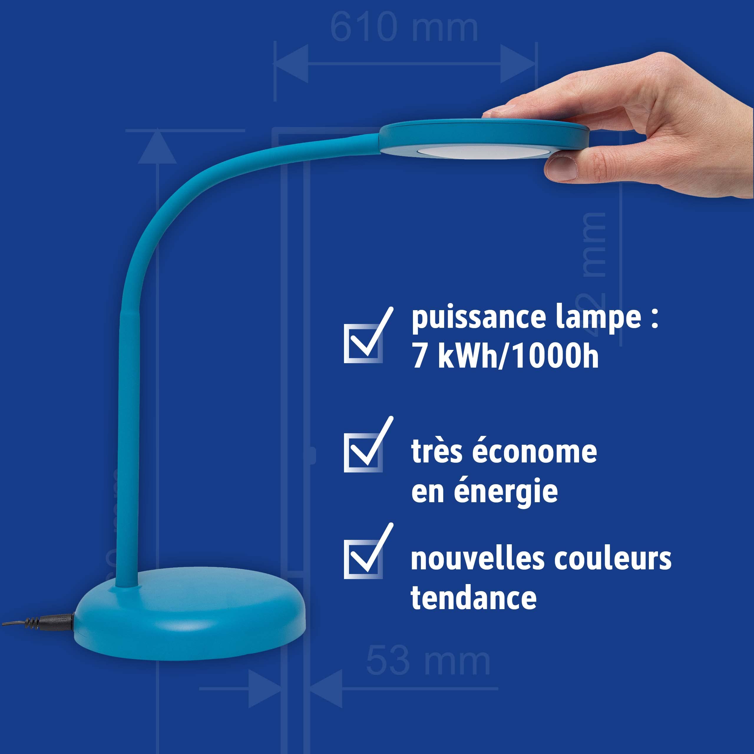 MAUL Luminaire de bureau LED MAULjoy, Petite lampe de bureau pour l’espace de travail des enfants – Lampe design flexible température de couleur 3000K – bleu atlantique