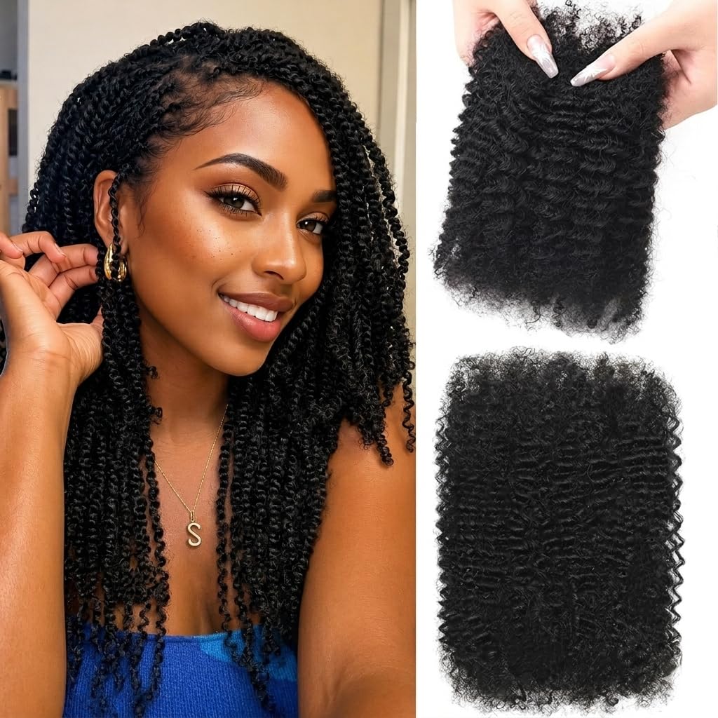 Afro Kinkys Bulk Human Hair 18 Inch 50g 4C Afro Kinky-curly Human Braiding Hair Bulk for Twist Hair Extensions Dreadlock Locs Repair Soft Curly for Braids (1B)