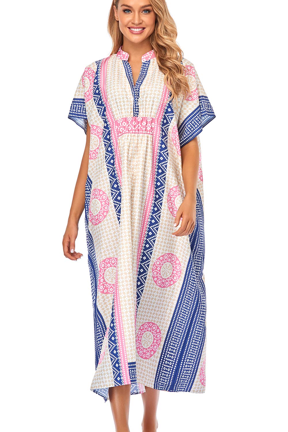 YouKD Women's Summer Long Kaftan Maxi Bohemian Dress Beach Coverups Bikini Robe Loungewear One Size