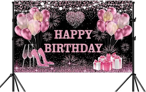 Miniatura 2 de YinQin Telón de fondo de feliz cumpleaños de 70.9 x 47.2 in, color oro rosa, 71 x 47 pulgadas, fondos de fotografía de cumpleaños, pancartas de