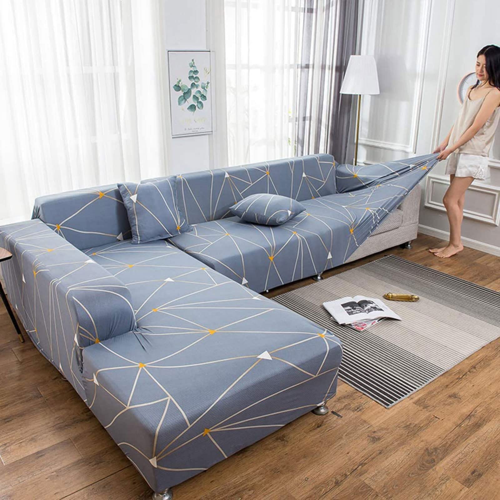 MGEMJMJ Stretch L Shape Sofa Cover,sectional Sofa Cover,Couch Cover,polyester Jacquard Not-slip Sofa Slipcover Corner Couch Cover(Size:2 Seater 145-185cm,Color:D)
