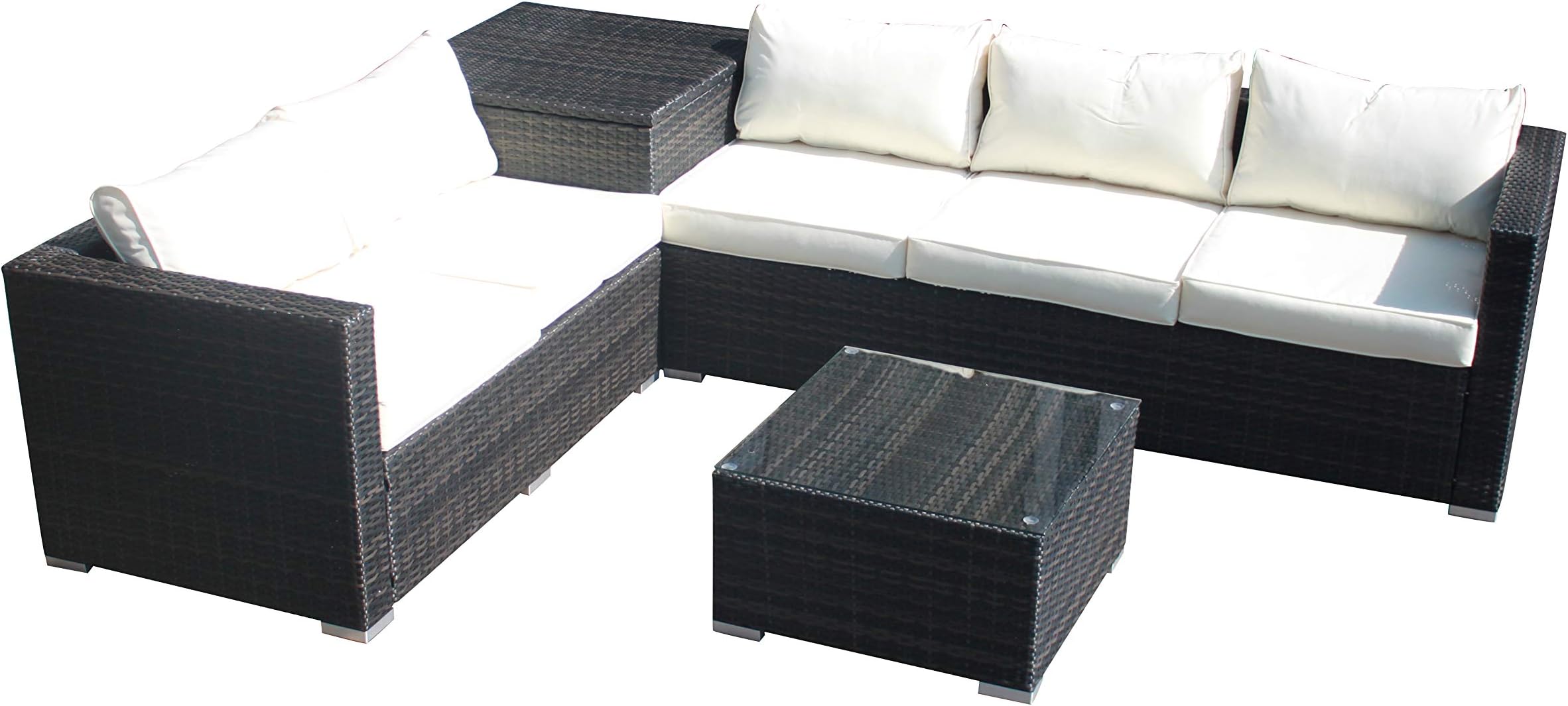 Rattan Outdoor Garden Furniture Corner Sofa with Storage Box in Brown