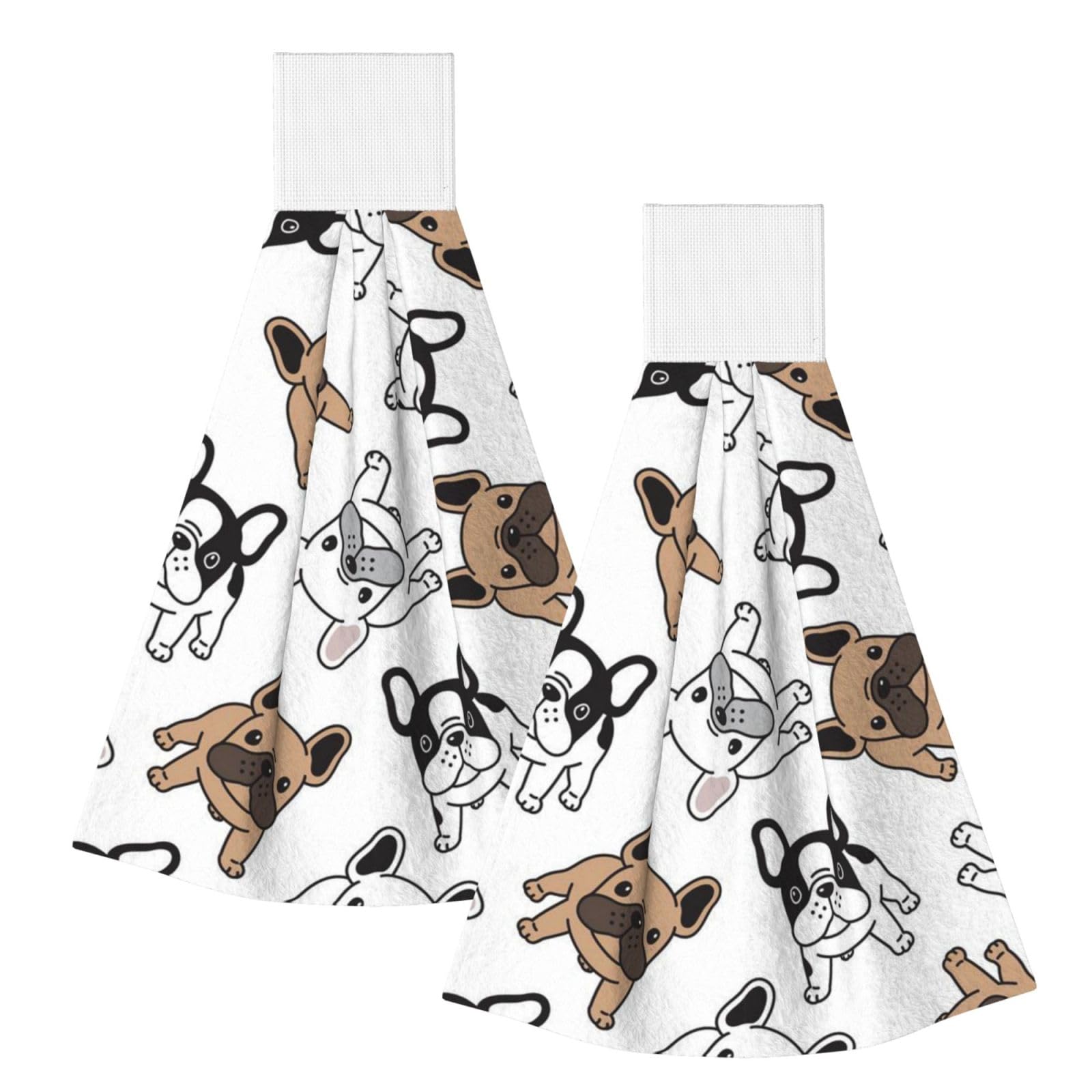 DOPKLNA French Bulldog, 2 Pcs Hanging Coral Fiber Hand Towels for Bathroom, Absorbent Kitchen Towels