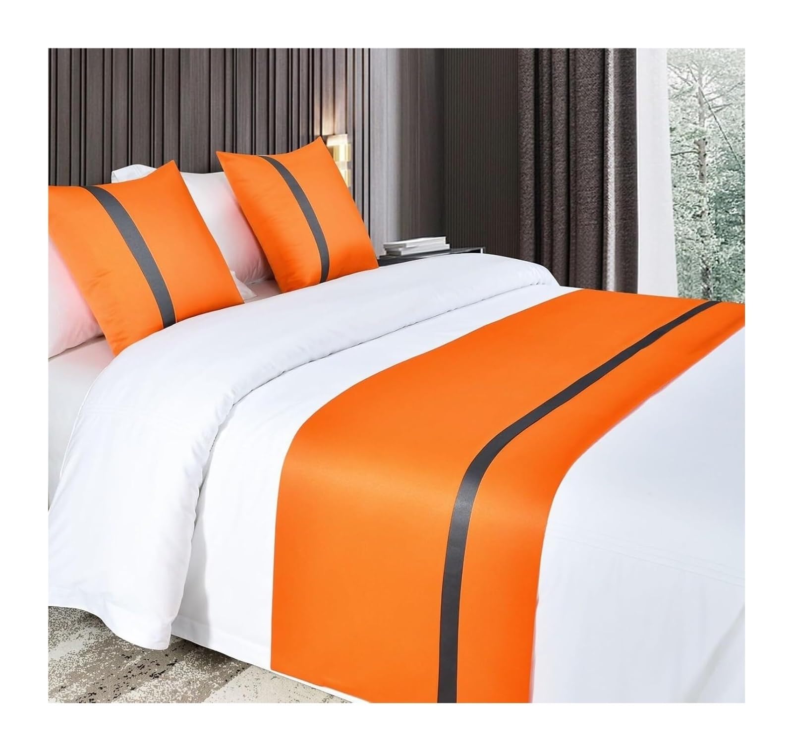uoXHFdh Silky Soft Satin Decor Bedding Cover OrangeLuxury Bedspread Bed Scarves For Foot Of Scarf(A Orange,50 * 240cm for 180cm Bed)