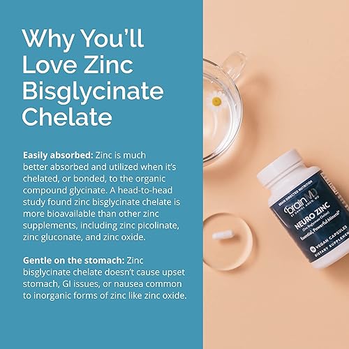 Miniatura 6 de BRAINMD Dr Amen Neuro Zinc - 90 Cápsulas - 25 mg Quelato de Bisglicinato de Zinc - Sin Gluten - 90 porciones
