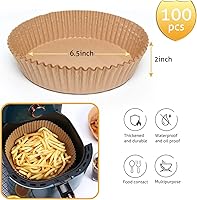 Vista 2 de Ailun Forros de papel desechables para freidora de aire de 6.5 pulgadas, 100 unidades de papel pergamino antiadherente, resistente al aceite, papel