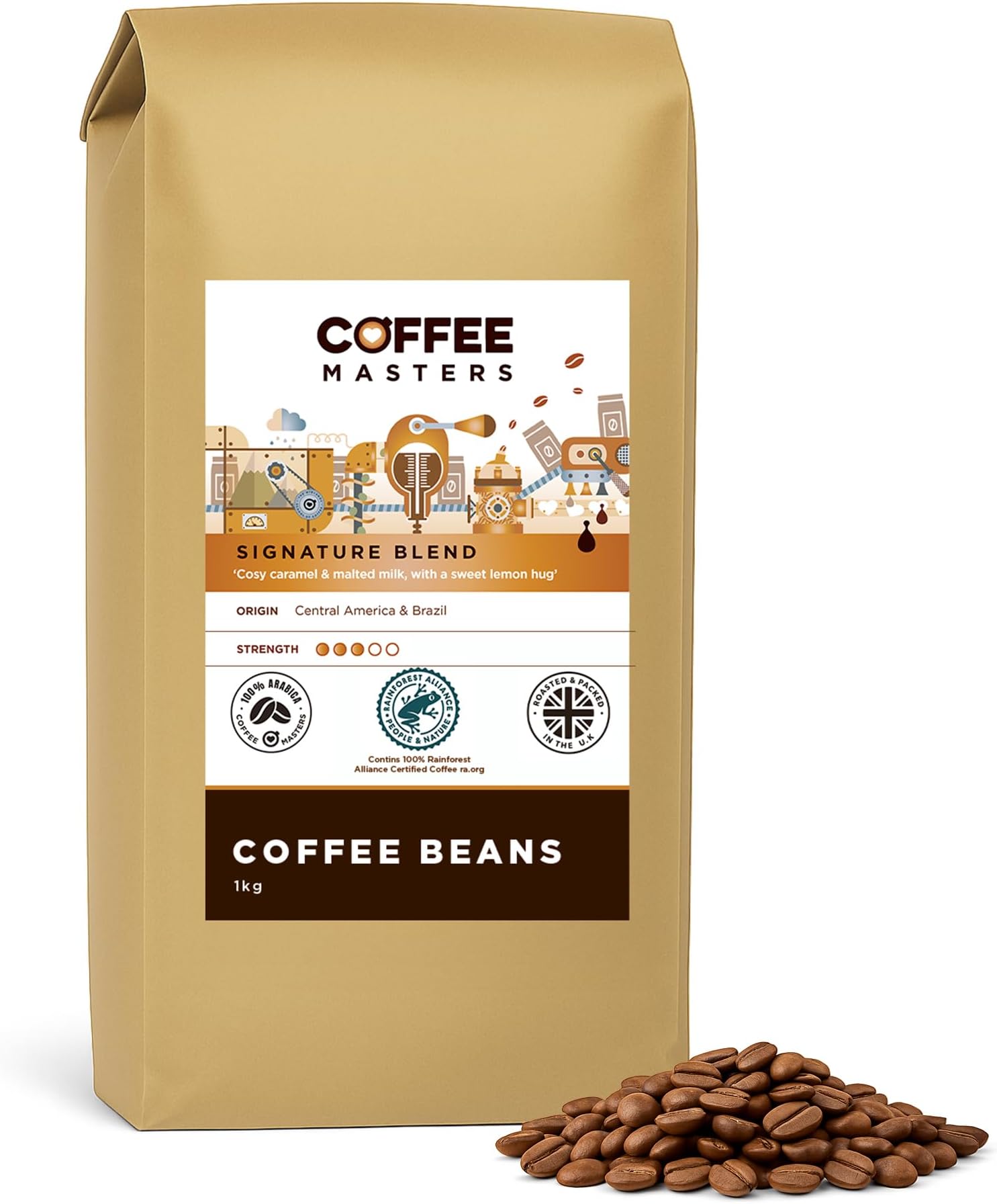 Coffee Masters Signature Blend Coffee Beans 1kg - 100% Arabica - Medium Roast Whole Bean Ideal for Espresso Machines - Rainforest Alliance Accredited