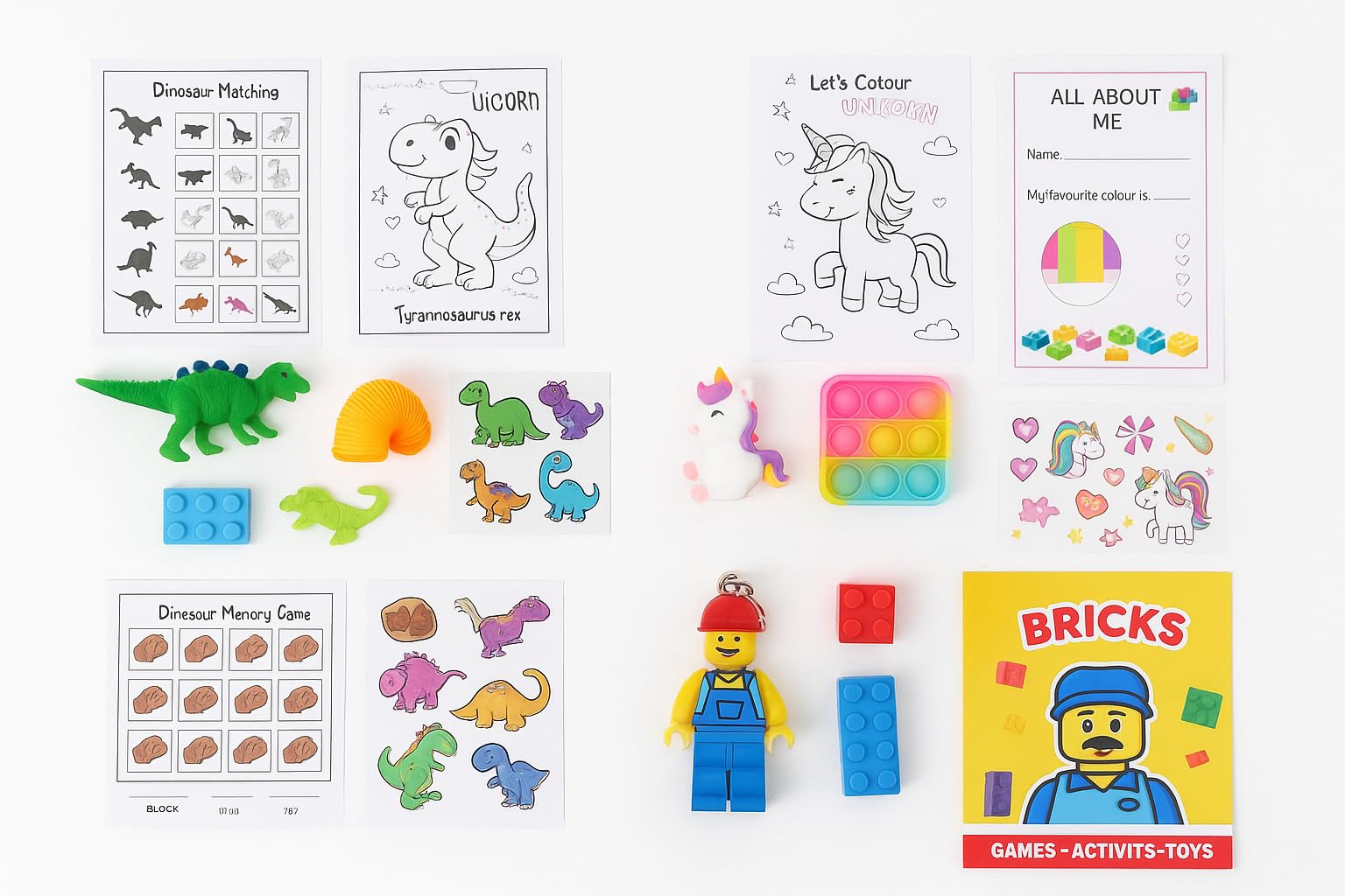 JRose Collections Kids Lucky Bag 3 Pack Set, Dinosaur, Unicorn & Bricks Value Bags with 5 Surprises Each, Toys, Games, Crafts - Image 2
