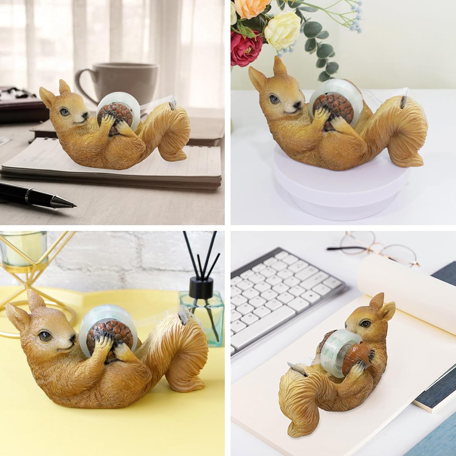 Tape Dispenser Roll Holder Funny Animal Office Supplies, Resin Desk Tape Cutter, Unique Desk Accessory (Squirrels)