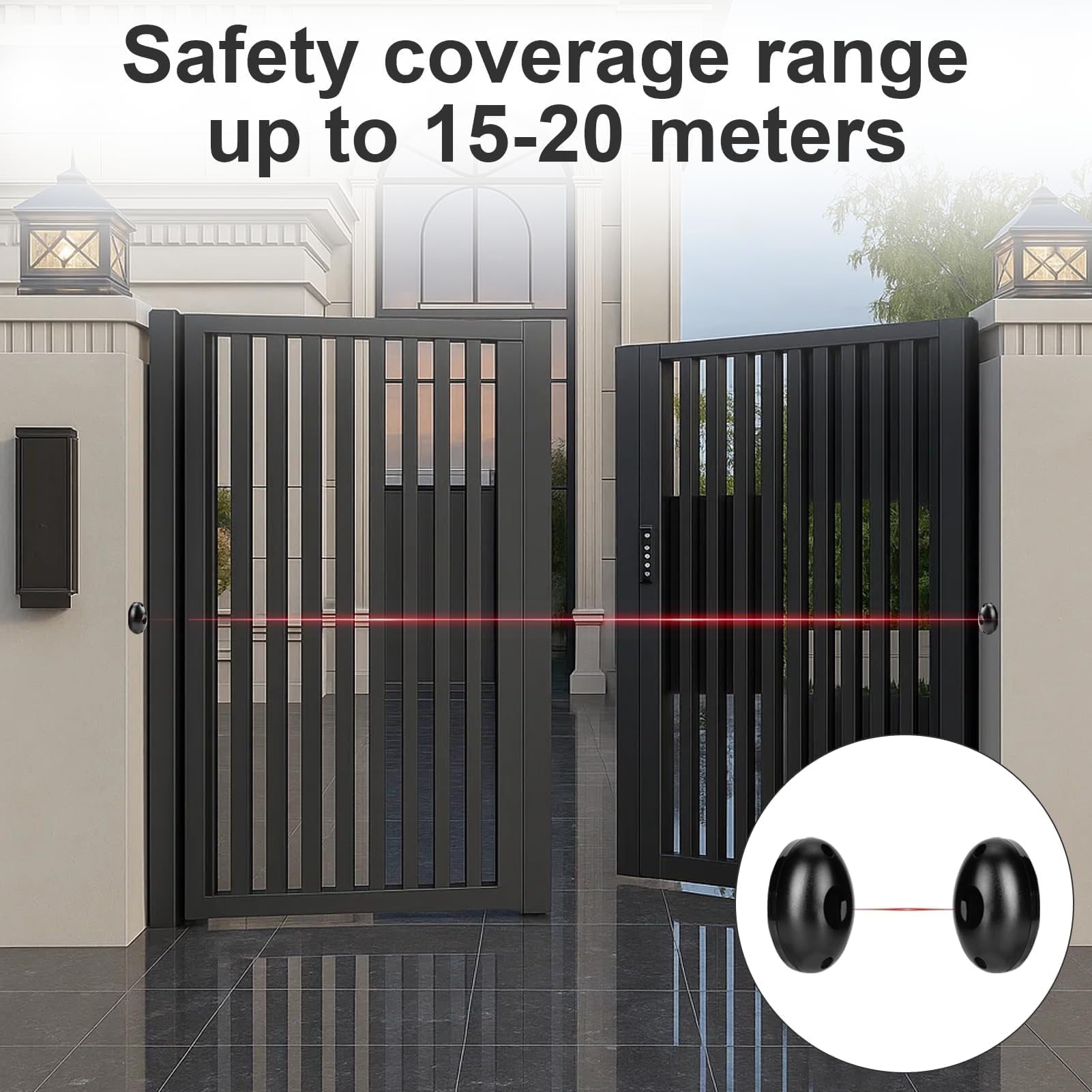 Fotocélula Puerta Garaje, Sensor Puerta 12-24 V AC/DC, Fotocélula Infrarroja de Seguridad, Emisor y Receptor, Cancelas Correderas Rele, para Portones y Cocheras Automáticas, Alcance de 15 m - 20 m