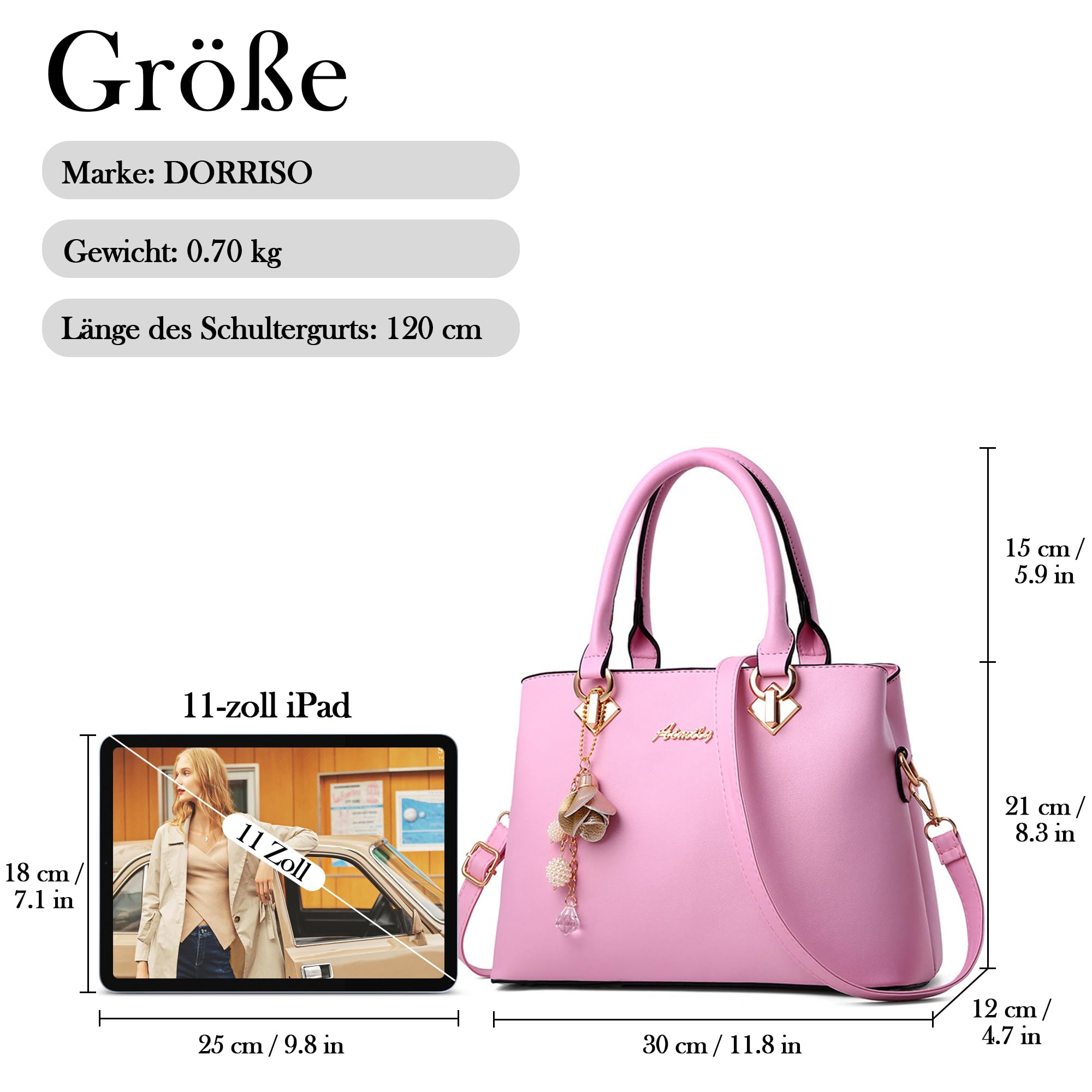 Damen Handtasche Mittelgroß – Elegant & Praktisch mit Abnehmbarem Schulterriemen, Wasserabweisend PU Leder, für Alltag, Arbeit und Shopping (Rosa)