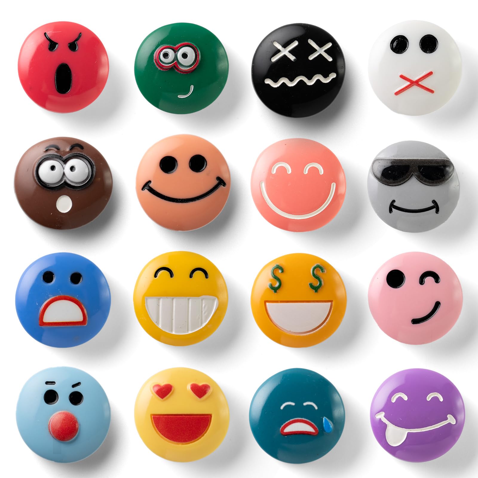 3D Emoji Magnets for Fridge (16 Pcs/Set of 9) - Strong Neodymium Magnets with Polished Flat Design