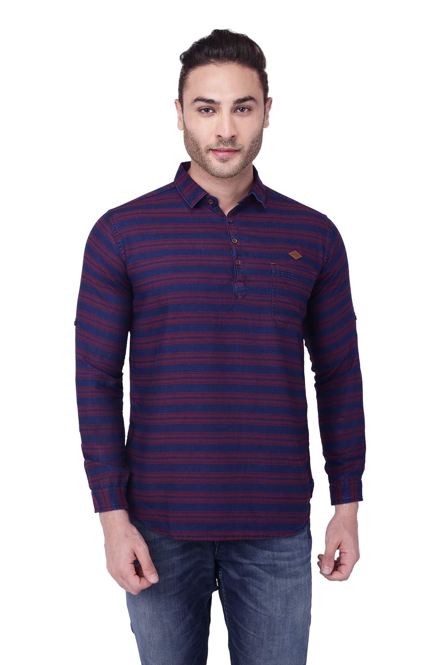 kuons avenue Premium Striped Cotton Denim Shirt-Kurta for Men | Spread Collar - Perfect-picture-12
