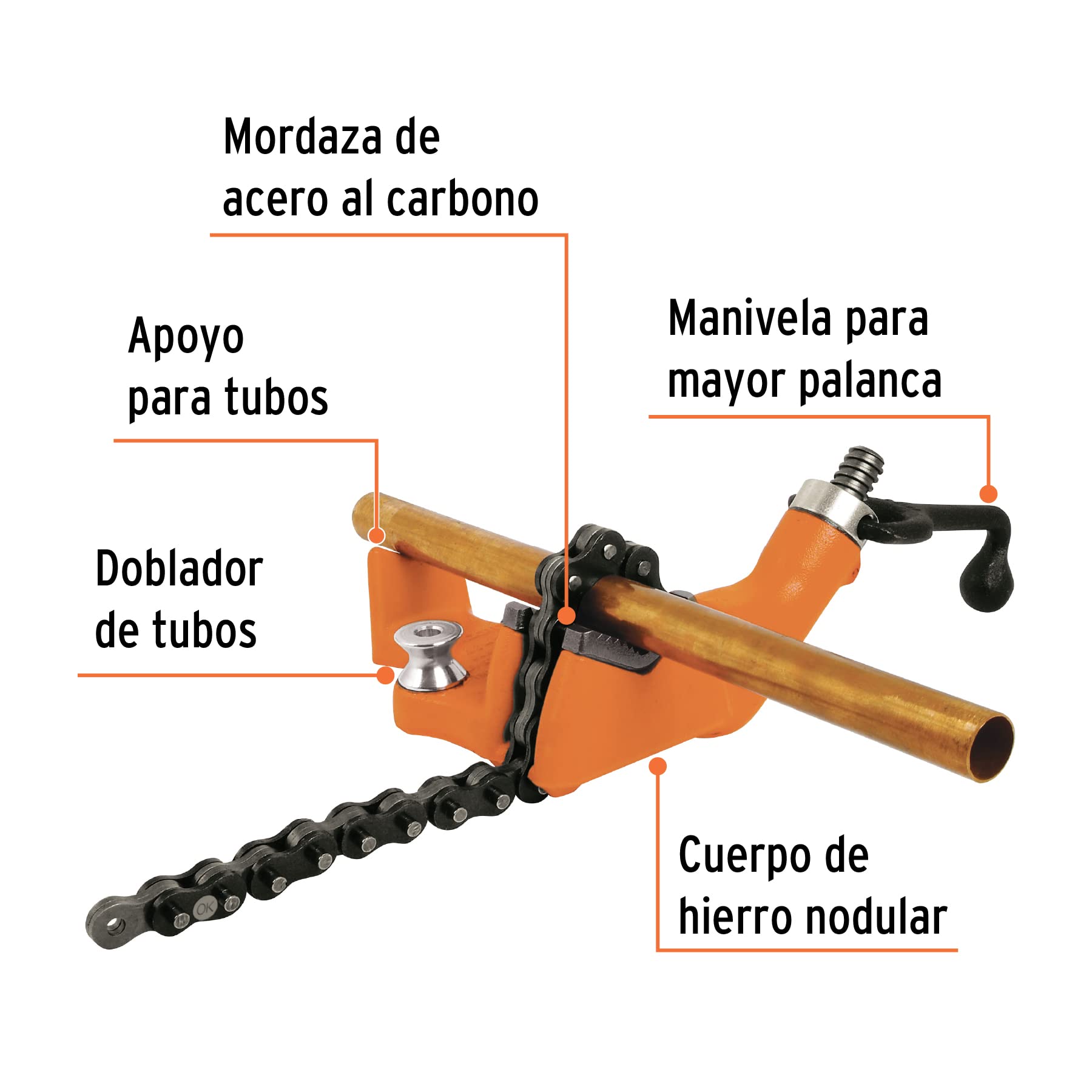 Truper PTU-25C, 2-1/2 "Prensa tubular de cadena, cuerpo de hierro