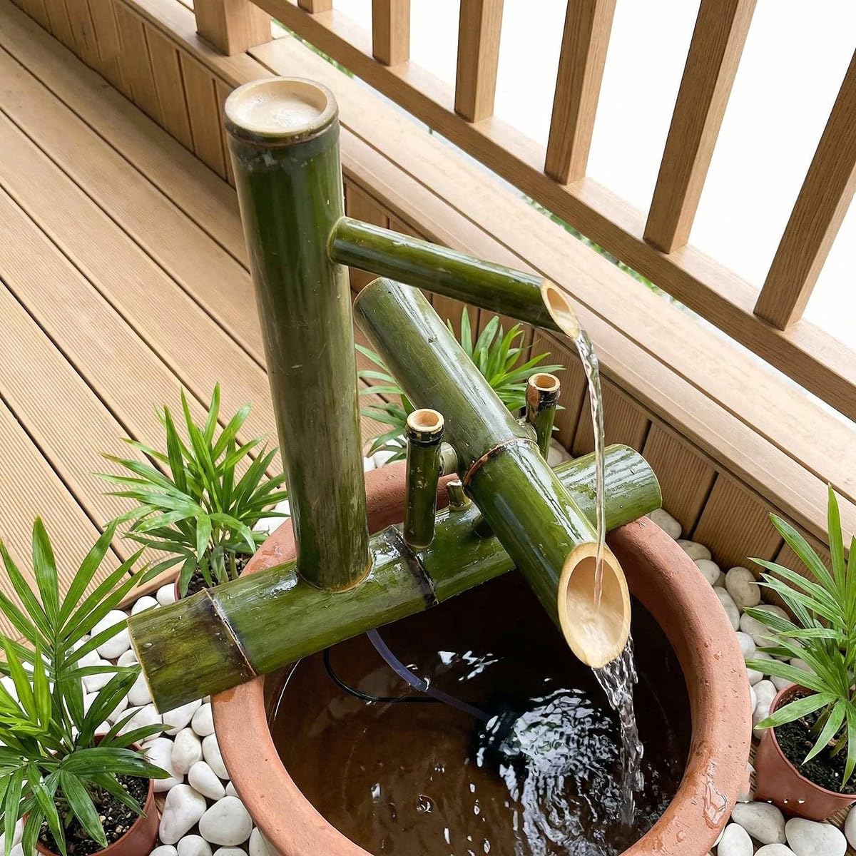 bambù Fontana Solare, Fontana Cascata con Pompa per Laghetto, Patio e Arredamento Giapponese, Arredamento Naturale