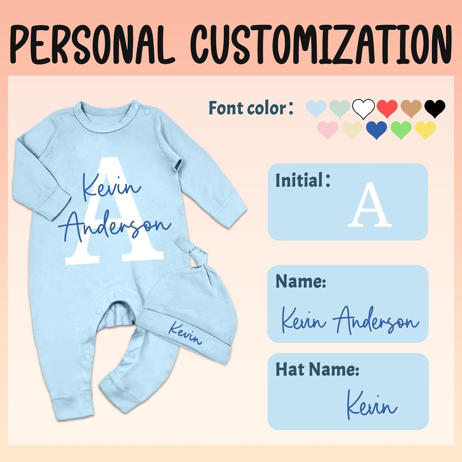 Custom Personalized Baby Newborn Coming Home Outfit with Name Bodysuit Hat for Boys Girls Romper Baby Clothes Gift - Image 3