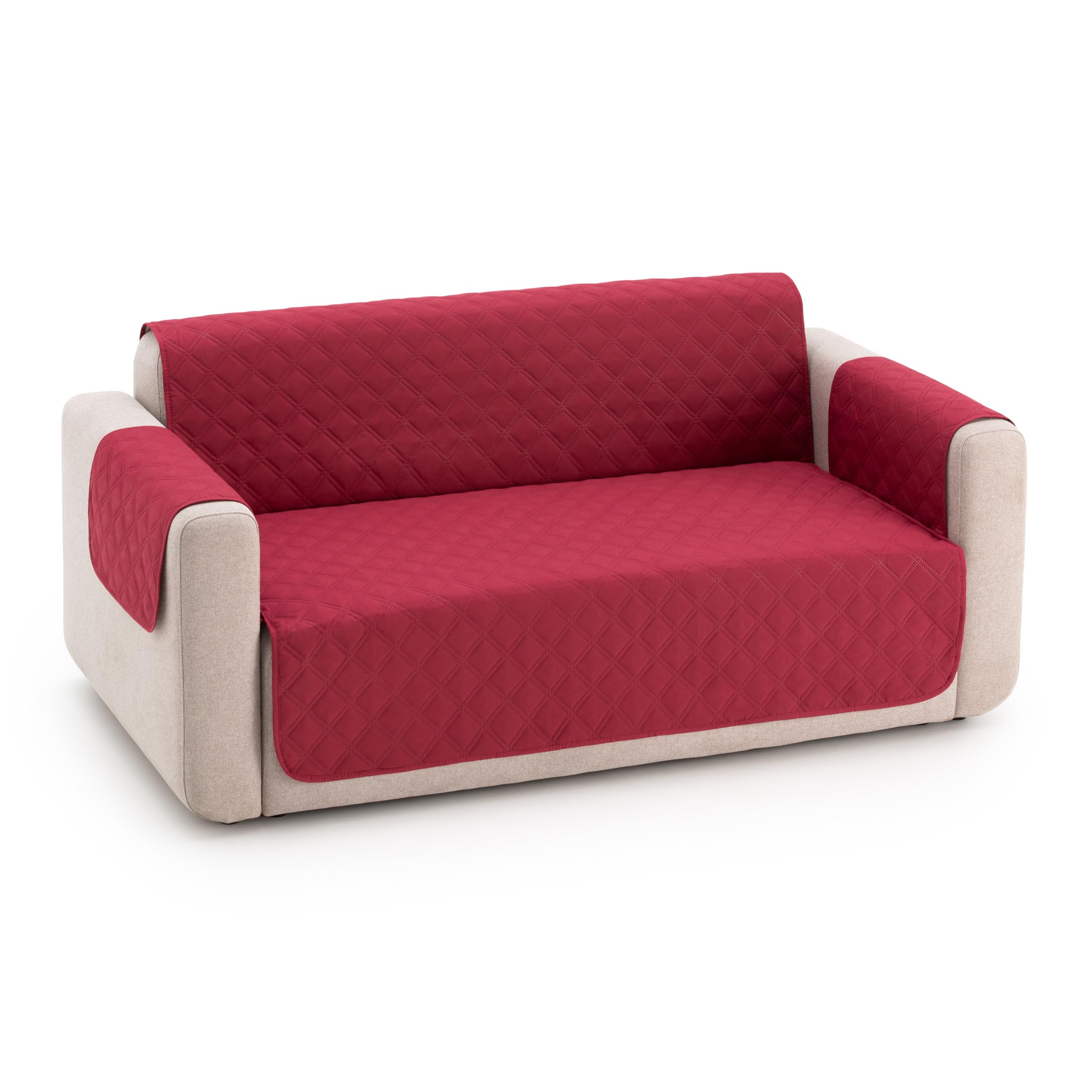 MAXIFUNDAS | Funda Sofá Acolchado Reversible | 2 Plazas | Rojo/Beige | Funda Protector Sofá con Tiras Elásticas de Sujeción | Cubre Sofá Modelo MAUI OEKO-TEX STANDARD 100