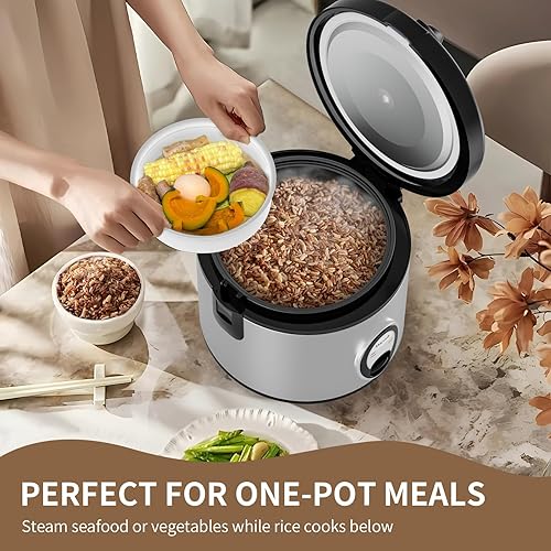 Miniatura 5 de Arrocera de acero inoxidable con vaporizador, 4 tazas sin cocer (1.0L)8 tazas cocidas, cocina eléctrica para granos y verduras, mantiene el calor