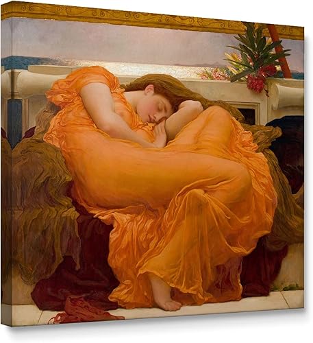 Niwo ART - Flaming June, la serie de pinturas más famosas del mundo, lienzo de pared para decoración del hogar, envoltura de galería, estirado,