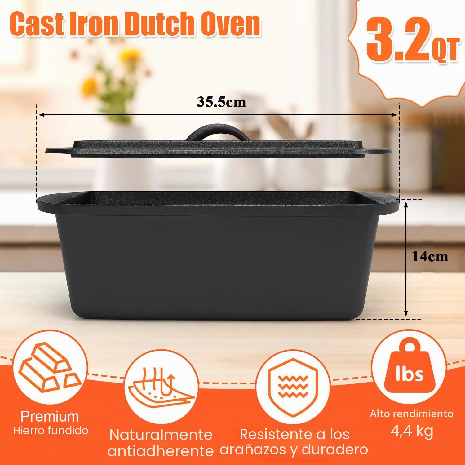GFTIME Olla de hierro fundido de 36 cm para hornear pan, molde para hornear pan con tapa, molde robusto con tapa, ideal para pan, pan de hierro fundido, molde para pan tostado