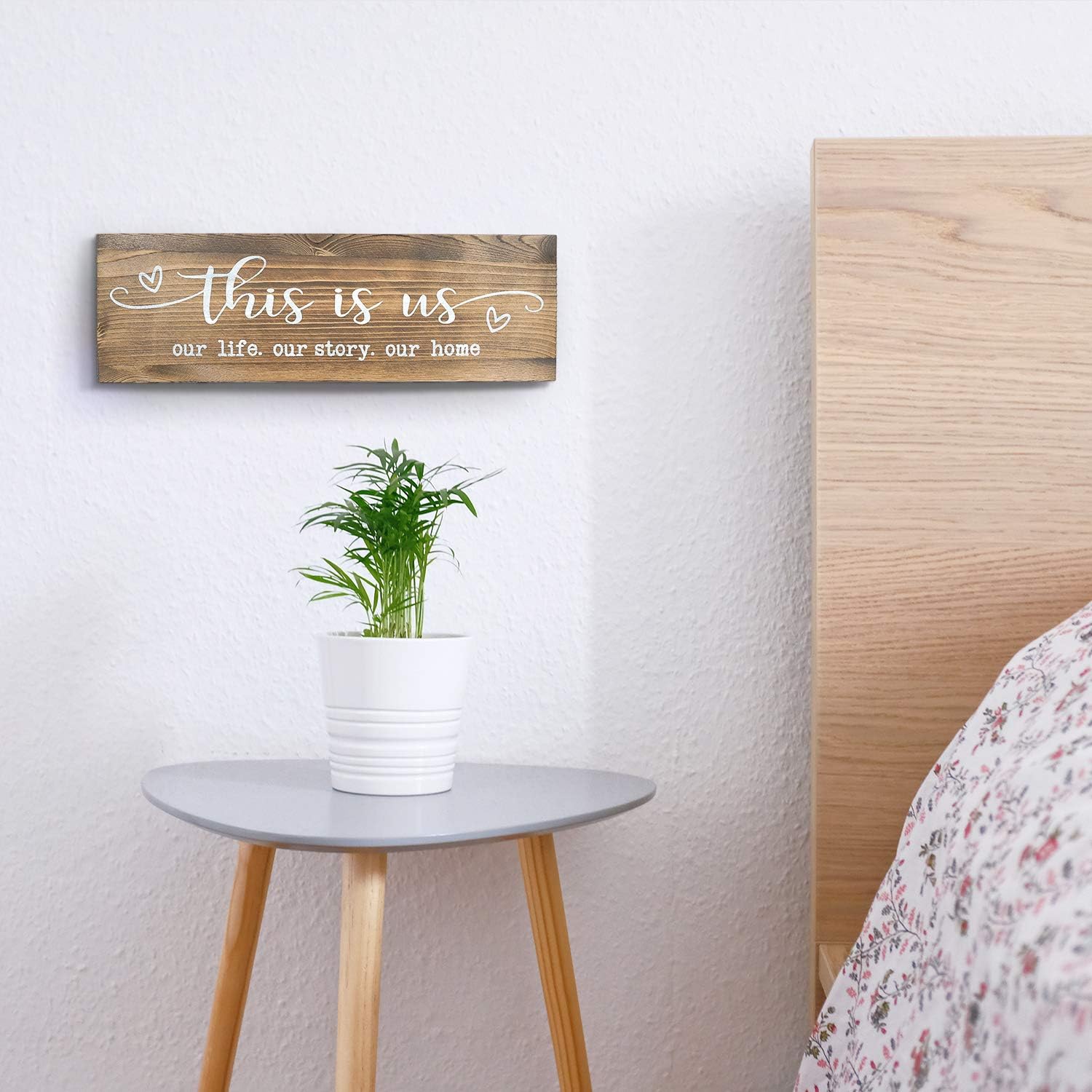 CHICVITA Rustic Wall Mounted Wood Sign, This is Us Painted Farmhouse Wall Decoration for Living Room Bedroom Entryway Kitchen, 16.5" x 5.5" - Brown