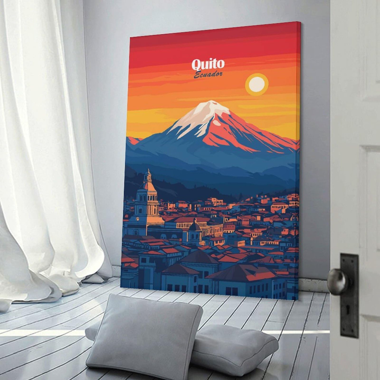 Junmoney Quito, Ecuador Skyline Decorative Wall Artwork 20x30inch(50x75cm), for Living Room, Bedroom, Office Or Hallway, Decorative Artwork with Broad Appeal